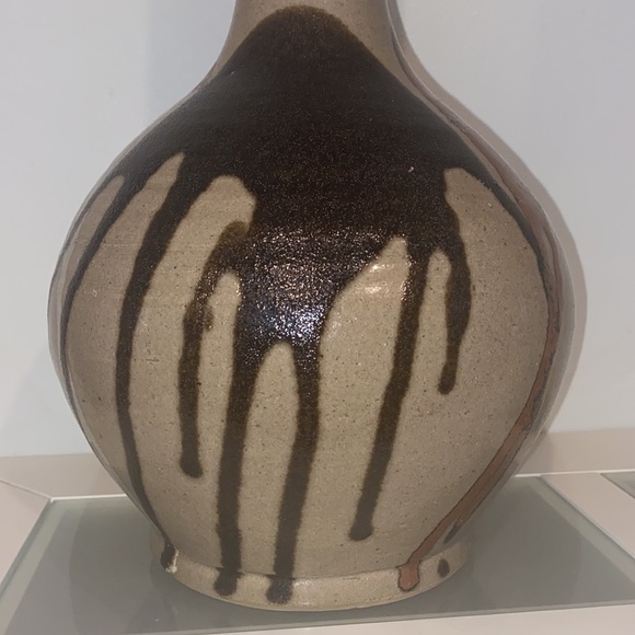 Ceramic Glazed Clay Bottleneck Brown/Teal/ Dark Brown Drip Paint DesignVase/Pot - Picture 7 of 9